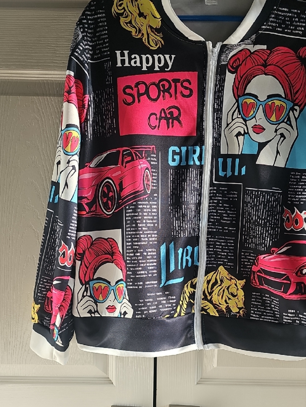 New XL Women's Pop Art Graphic Vibrant Streetwear Bomber Jacket - Picture 7 of 16